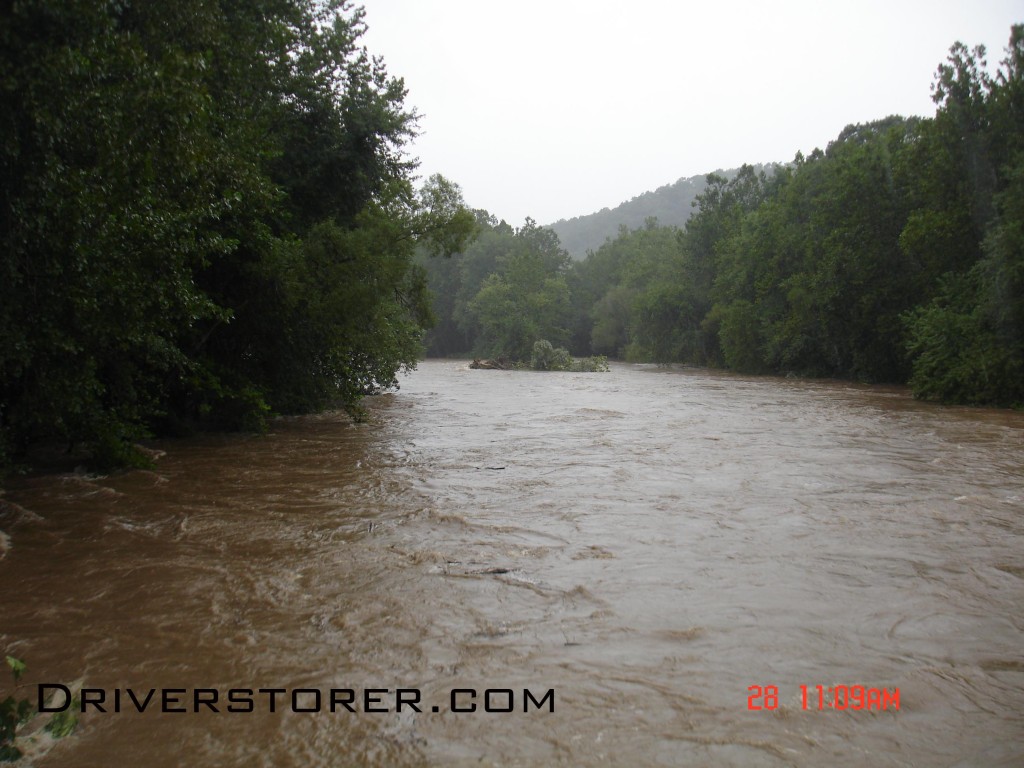 Facing westbound, the Broadheadsville Creek starts to overflow its banks