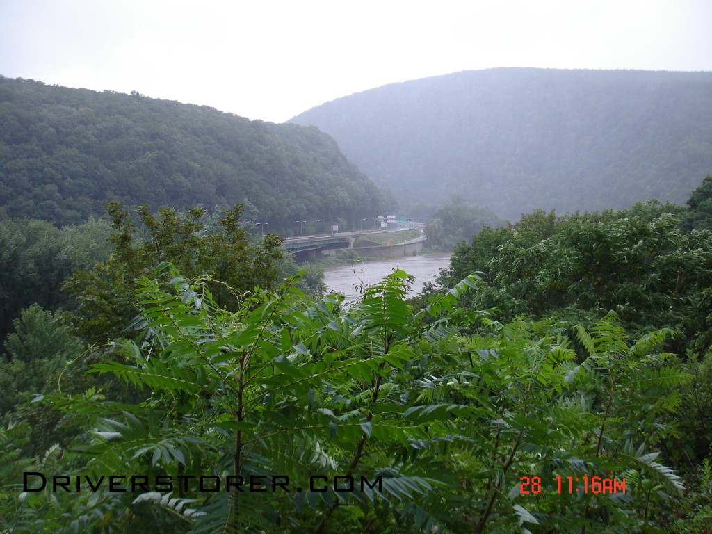View of the Deleware Water Gap from the 611 scenic overlook during Hurricane Irene