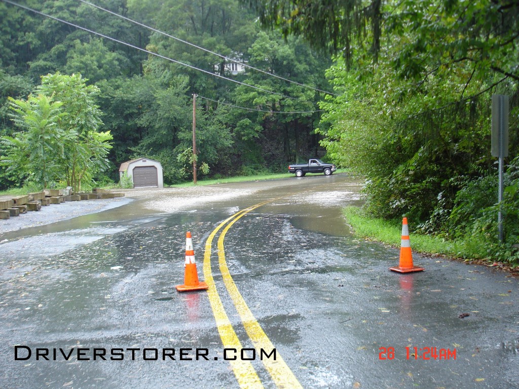 Flood waters spill over Gap View Drive near River road in the Delaware Water Gap and Minisink 