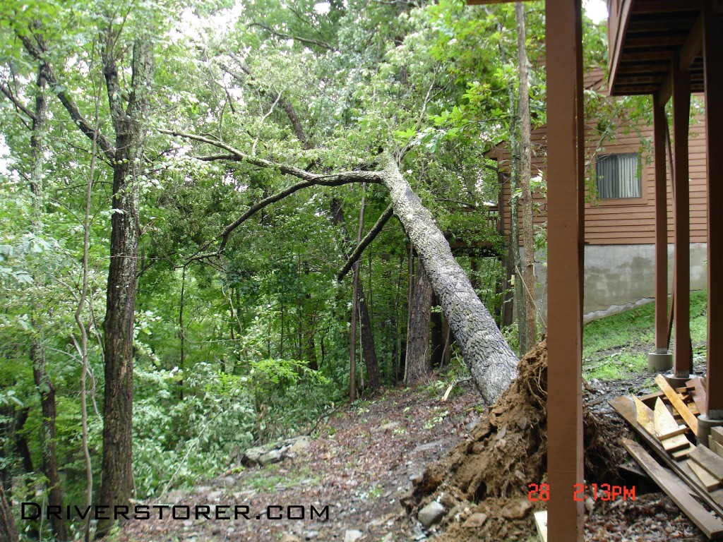 A tree falls behind a row of houses in the Falls at Saw Creek Estates in Bushkill, PA