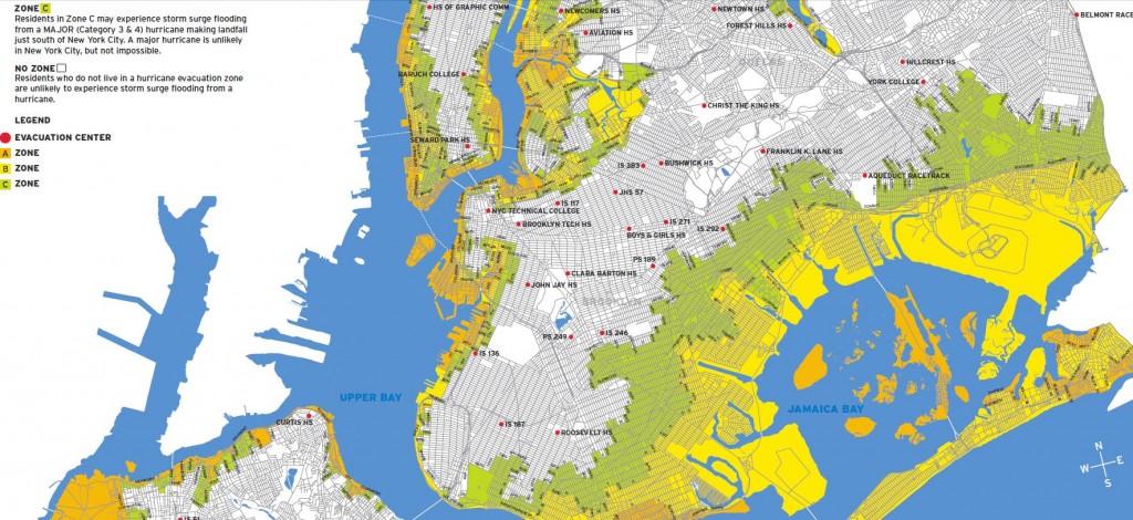 NYC hurricane evacuation map part 3- Lower Manhattan, Queens, Brooklyn Click for full size